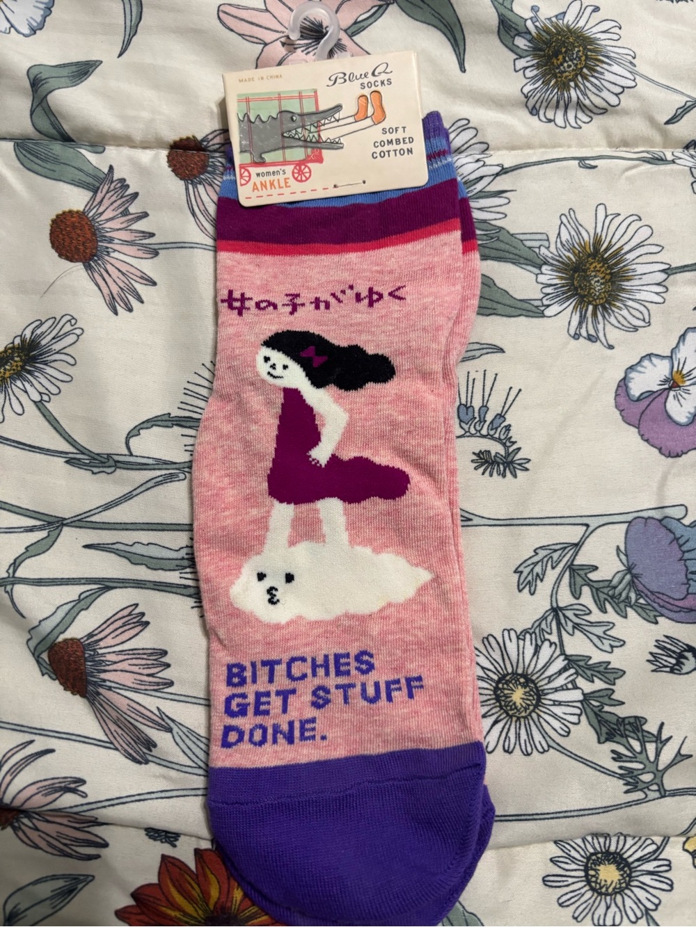 Blue Q Pink and Purple Novelty Ankle Socks